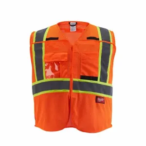 MILWAUKEE 48-73-5178 Safety Vest, Ansi Class 2, X, 4Xl/5Xl, Orange, Mesh Polyester, Zipper, Contrasting, Single | CT3NNZ 787V73