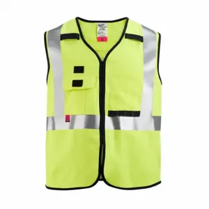 MILWAUKEE 48-73-5301 Safety Vest, Ansi Class 2, U, S/M, Lime, Solid Polyester, Hook-And-Loop, Single, Mic Tab | CT3NNM 787V90