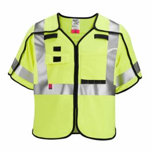 MILWAUKEE 48-73-5333 Safety Vest, Ansi Class 3, X, 2Xl/3Xl, Lime, Solid Polyester, Hook-And-Loop, Single, 1 | CT3NQN 787VA4