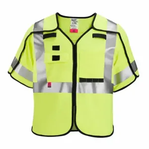 MILWAUKEE 48-73-5331 Safety Vest, Ansi Class 3, X, S/M, Lime, Solid Polyester, Hook-And-Loop, Single, Mic Tab | CT3NQK 787VA2