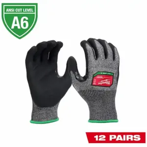 MILWAUKEE 48-73-7003B Cut Protection Dipped Gloves, Xl, Ansi Cut Level A6, Palm And Fingertips, 12 PK | CT3KEH 800XC6