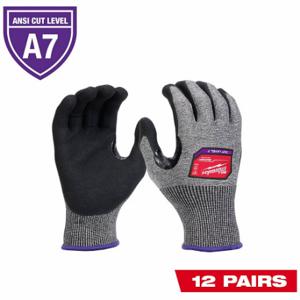 MILWAUKEE 48-73-7011B Cut Protection Dipped Gloves, M, Ansi Cut Level A7, Palm And Fingertips, Gray, 12 PK | CT3KKH 800XC9