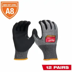 MILWAUKEE 48-73-7024B Cut Protection Dipped Gloves, 2Xl, Ansi Cut Level A8, Palm And Fingertips, 12 PK | CT3KDW 800XD7