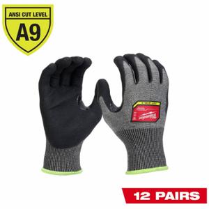 MILWAUKEE 48-73-7034B Cut Protection Dipped Gloves, 2Xl, Ansi Cut Level A9, Palm And Fingertips, 12 PK | CT3KDX 800XE2