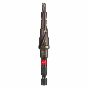 MILWAUKEE 48-89-9242 Step Drill Bit, 6 Hole Sizes, 3/16 Inch to 1/2 Inch, 1/16 Inch Step Increments | CT3PKR 492R84