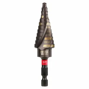 MILWAUKEE 48-89-9244 Step Drill Bit, 12 Hole Sizes, 3/16 Inch to 7/8 Inch, 1/16 Inch Step Increments | CT3PKJ 492R86