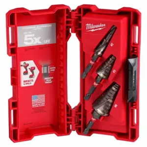 MILWAUKEE 48-89-9256 Step Drill Bit Set, 24 Hole Sizes, 1/8 Inch to 1 Inch, 1/16 Inch Step Increments | CT3PKD 492R90