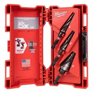 MILWAUKEE 48-89-9257 Step Drill Bit Set, 27 Hole Sizes, 1/8 Inch to 1 1/8 Inch, 1/16 Inch Step Increments | CT3PKE 492R91