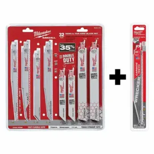 MILWAUKEE 49-22-1132, 48-00-5242 Blade Set, 6 Teeth Per Inch, 6 In/8 In/9 Inch Blade Length, 3/4 to 1 Inch Height | CP2HNL 377PG8