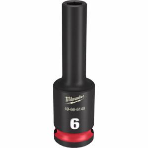 MILWAUKEE 49-66-6148 Deep Impact Socket, 3/8 Inch Drive Size, 6 mm Socket Size, 6-Point, Deep, Black Phosphate | CT3LPH 61DK65