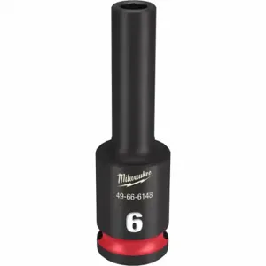 MILWAUKEE 49-66-6148 Deep Impact Socket, 3/8 Inch Drive Size, 6 mm Socket Size, 6-Point, Deep, Black Phosphate | CT3LPH 61DK65