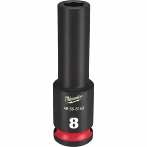 MILWAUKEE 49-66-6150 Deep Impact Socket, 3/8 Inch Drive Size, 8 mm Socket Size, 6-Point, Deep, Black Phosphate | CT3LPM 61DK67