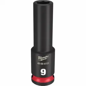 MILWAUKEE 49-66-6151 Deep Impact Socket, 3/8 Inch Drive Size, 9 mm Socket Size, 6-Point, Deep, Black Phosphate | CT3LPN 61DK68