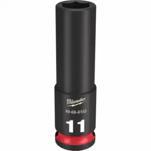 MILWAUKEE 49-66-6153 Deep Impact Socket, 3/8 Inch Drive Size, 11 mm Socket Size, 6-Point, Deep, Black Phosphate | CT3LNK 61DK70