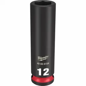 MILWAUKEE 49-66-6154 Deep Impact Socket, 3/8 Inch Drive Size, 12 mm Socket Size, 6-Point, Deep, Black Phosphate | CT3LNN 61DK71