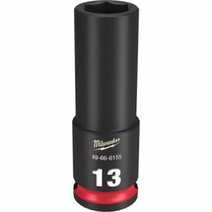 MILWAUKEE 49-66-6155 Deep Impact Socket, 3/8 Inch Drive Size, 13 mm Socket Size, 6-Point, Deep, Black Phosphate | CT3LNP 61DK72