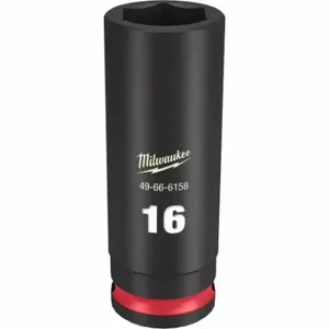 MILWAUKEE 49-66-6158 Deep Impact Socket, 3/8 Inch Drive Size, 16 mm Socket Size, 6-Point, Deep, Black Phosphate | CT3LNV 61DK75