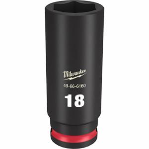 MILWAUKEE 49-66-6160 Deep Impact Socket, 3/8 Inch Drive Size, 18 mm Socket Size, 6-Point, Deep, Black Phosphate | CT3LNX 61DK77