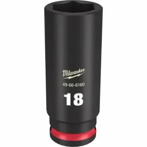 MILWAUKEE 49-66-6160 Deep Impact Socket, 3/8 Inch Drive Size, 18 mm Socket Size, 6-Point, Deep, Black Phosphate | CT3LNX 61DK77