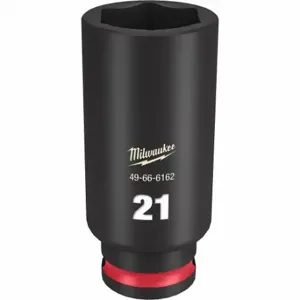 MILWAUKEE 49-66-6162 Deep Impact Socket, 3/8 Inch Drive Size, 21 mm Socket Size, 6-Point, Deep, Black Phosphate | CT3LNZ 61DK79