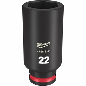 MILWAUKEE 49-66-6163 Deep Impact Socket, 3/8 Inch Drive Size, 22 mm Socket Size, 6-Point, Deep, Black Phosphate | CT3LPA 61DK80