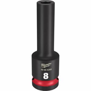 MILWAUKEE 49-66-6269 Deep Impact Socket, 1/2 Inch Drive Size, 8 mm Socket Size, 6-Point, Deep, Black Phosphate | CT3LKX 61DL53