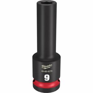 MILWAUKEE 49-66-6270 Deep Impact Socket, 1/2 Inch Drive Size, 9 mm Socket Size, 6-Point, Deep, Black Phosphate | CT3LKY 61DL54