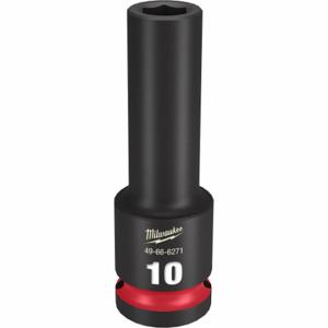 MILWAUKEE 49-66-6271 Deep Impact Socket, 1/2 Inch Drive Size, 10 mm Socket Size, 6-Point, Deep, Black Phosphate | CT3LJM 61DL55