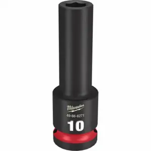 MILWAUKEE 49-66-6271 Deep Impact Socket, 1/2 Inch Drive Size, 10 mm Socket Size, 6-Point, Deep, Black Phosphate | CT3LJM 61DL55