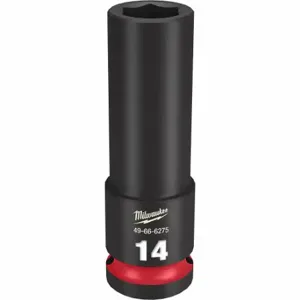 MILWAUKEE 49-66-6275 Deep Impact Socket, 1/2 Inch Drive Size, 14 mm Socket Size, 6-Point, Deep, Black Phosphate | CT3LJU 61DL59