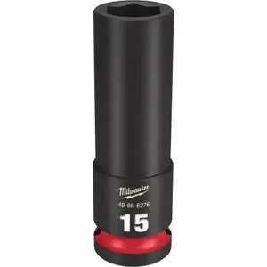 MILWAUKEE 49-66-6276 Deep Impact Socket, 1/2 Inch Drive Size, 15 mm Socket Size, 6-Point, Deep, Black Phosphate | CT3LYB 61DL60