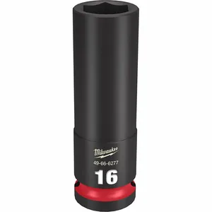 MILWAUKEE 49-66-6277 Deep Impact Socket, 1/2 Inch Drive Size, 16 mm Socket Size, 6-Point, Deep, Black Phosphate | CT3LJW 61DL61