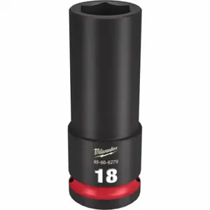 MILWAUKEE 49-66-6279 Deep Impact Socket, 1/2 Inch Drive Size, 18 mm Socket Size, 6-Point, Deep, Black Phosphate | CT3LJY 61DL63