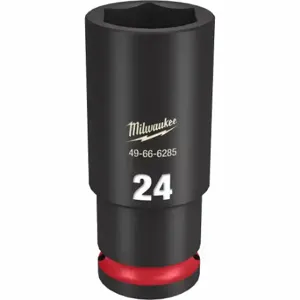 MILWAUKEE 49-66-6285 Deep Impact Socket, 1/2 Inch Drive Size, 24 mm Socket Size, 6-Point, Deep, Black Phosphate | CT3LKE 61DL69