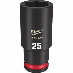 MILWAUKEE 49-66-6286 Deep Impact Socket, 1/2 Inch Drive Size, 25 mm Socket Size, 6-Point, Deep, Black Phosphate | CT3LKF 61DL70