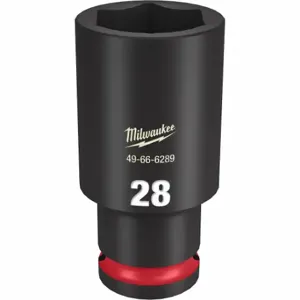 MILWAUKEE 49-66-6289 Deep Impact Socket, 1/2 Inch Drive Size, 28 mm Socket Size, 6-Point, Deep, Black Phosphate | CT3LKJ 61DL73