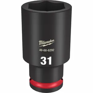 MILWAUKEE 49-66-6292 Deep Impact Socket, 1/2 Inch Drive Size, 31 mm Socket Size, 6-Point, Deep, Black Phosphate | CT3LKP 61DL76