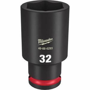 MILWAUKEE 49-66-6293 Deep Impact Socket, 1/2 Inch Drive Size, 32 mm Socket Size, 6-Point, Deep, Black Phosphate | CT3LXZ 61DL77