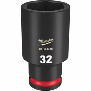 MILWAUKEE 49-66-6293 Deep Impact Socket, 1/2 Inch Drive Size, 32 mm Socket Size, 6-Point, Deep, Black Phosphate | CT3LXZ 61DL77