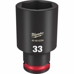 MILWAUKEE 49-66-6294 Deep Impact Socket, 1/2 Inch Drive Size, 33 mm Socket Size, 6-Point, Deep, Black Phosphate | CT3LKQ 61DL78