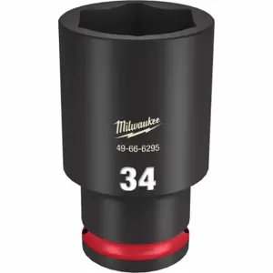 MILWAUKEE 49-66-6295 Deep Impact Socket, 1/2 Inch Drive Size, 34 mm Socket Size, 6-Point, Deep, Black Phosphate | CT3LKR 61DL79