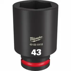 MILWAUKEE 49-66-6418 Deep Impact Socket, 3/4 Inch Drive Size, 43 mm Socket Size, 6-Point, Deep, Black Phosphate | CT3LMY 61DM90