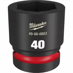 MILWAUKEE 49-66-6603 Standard Impact Socket, 1 Inch Drive Size, 40 mm Socket Size, 6-Point Black Phosphate | CT3LQG 61DN30