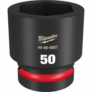 MILWAUKEE 49-66-6607 Standard Impact Socket, 1 Inch Drive Size, 50 mm Socket Size, 6-Point Black Phosphate | CT3LQL 61DN34