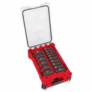 MILWAUKEE 49-66-6802 Socket Set, 4 5/8 Inch Width, 15 1/4 Inch Lg, 9 3/4 Inch Ht, 15 Pieces | CT3PBK 798KX6