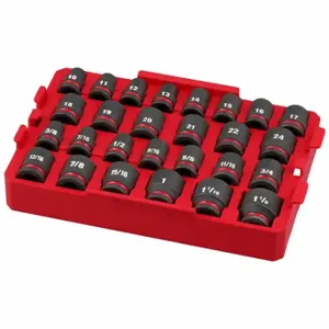 MILWAUKEE 49-66-6819 Socket Set, 8 1/4 Inch Width, 12 3/4 Inch Lg, 2 1/2 Inch Ht, 27 Pieces | CT3PBR 798KY5