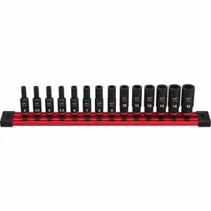 MILWAUKEE 49-66-7003 Impact Socket Set, 1/4 Inch Drive Size, 14 Pieces, 4 to 15 mm Socket Size Range | CT3LHE 61DN90