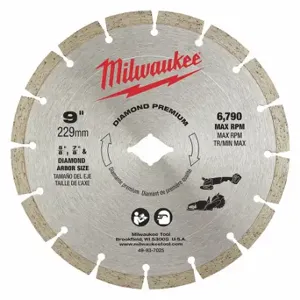 MILWAUKEE 49-93-7025 Diamond Segmented Cutting Blade, 9 Inch Blade Dia, 7/8 Inch Arbor Size, Wet/Dry, Best | CT3JPG 56LA65