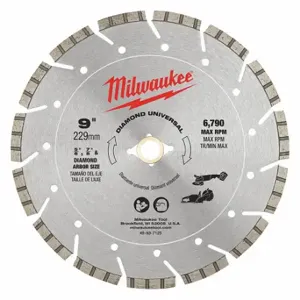 MILWAUKEE 49-93-7125 Diamond Segmented Cutting Blade, 9 Inch Blade Dia, 7/8 Inch Arbor Size, Wet/Dry, Good | CT3JPH 56LA66