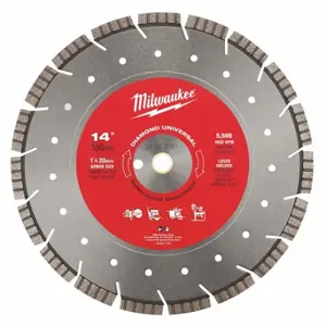 MILWAUKEE 49-93-7140 Diamond Segmented Blade, 14 Inch Blade Dia, 1 Inch Arbor Size, Wet/Dry, Good | CT3JPC 56KY69